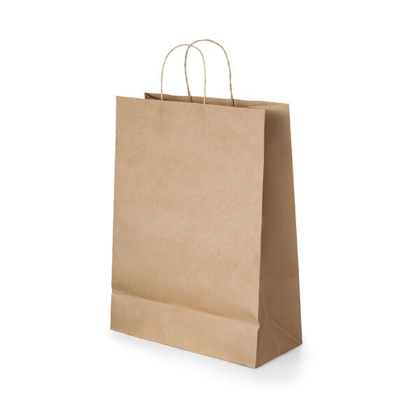Sac publicitaire en papier kraft 115 gr/m² avec poignées 18 x 24 x 8 cm - Saro | pandacolach