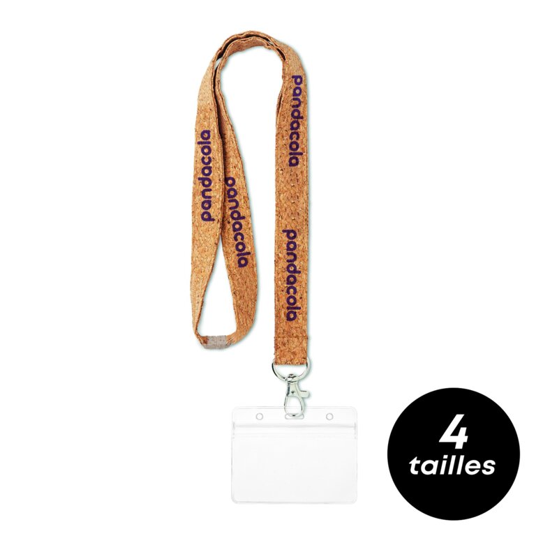 Tour de cou personnalisable en liège avec attache de sécurité et porte-badge - Venta | pandacolach