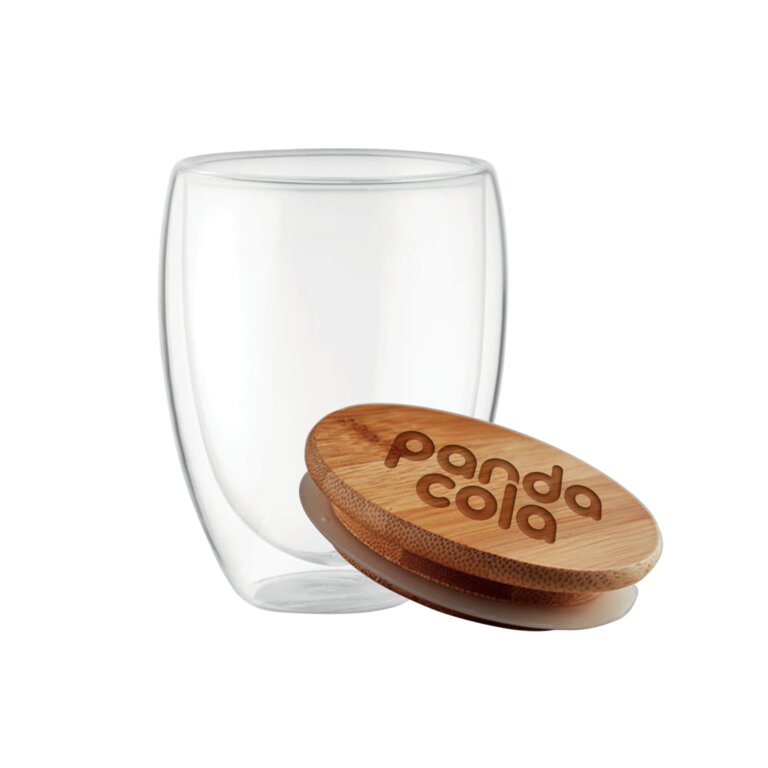Verre personnalisable à double paroi avec couvercle bambou - Tirana | pandacolach