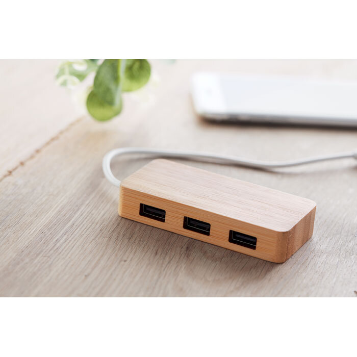 Hub USB 2.0 publicitaire en bambou avec 3 ports - Vina | pandacolach - 2