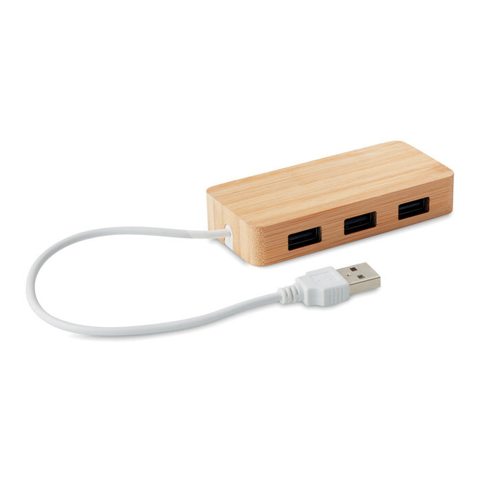Hub USB 2.0 publicitaire en bambou avec 3 ports - Vina | pandacolach
