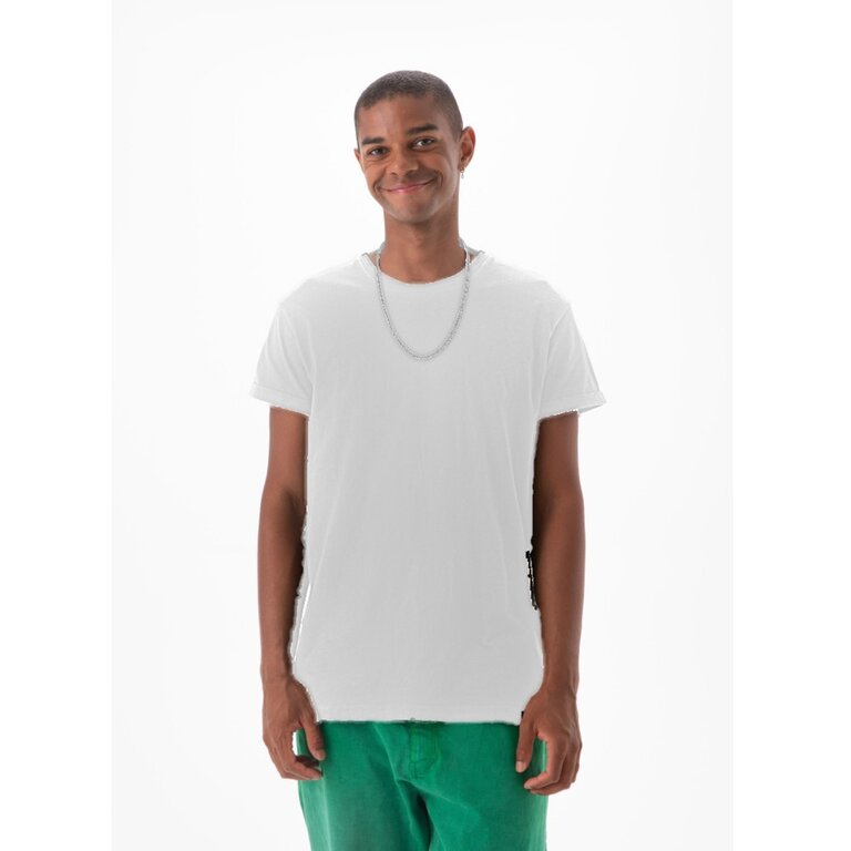 T-shirt blanc coton 150 gr/m² GOTS personnalisable manches roulées - Lucas | pandacola