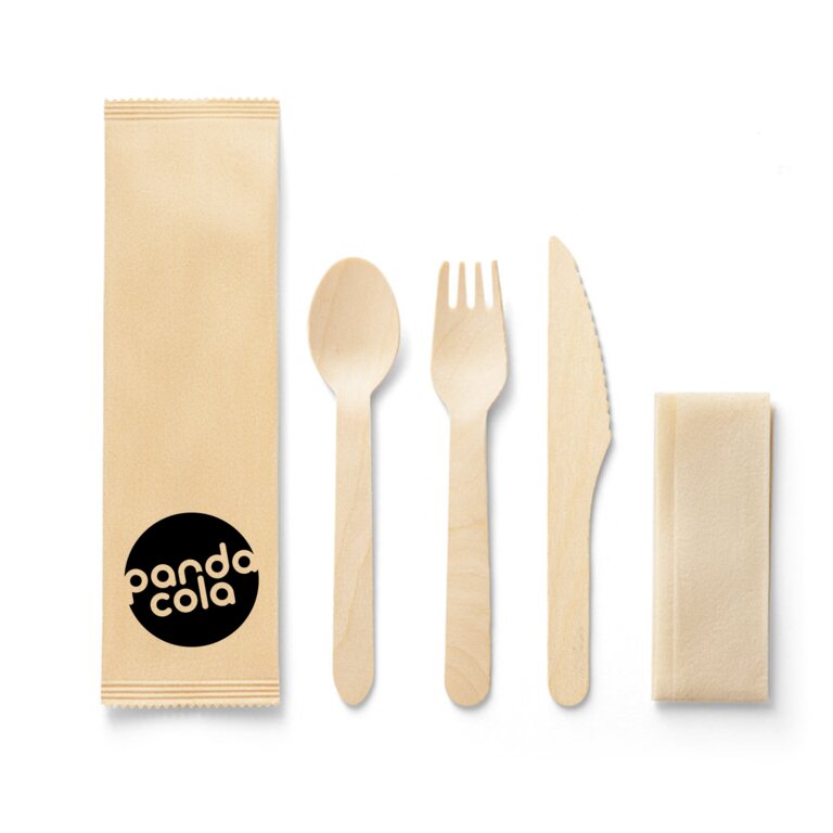 Ensemble de couverts jetable personnalisé en bois - Erice | pandacolach