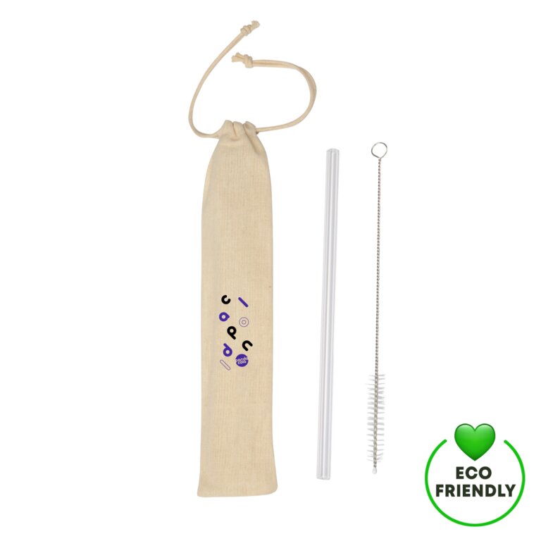 Paille personnalisée en verre avec pochette coton - Hydra | pandacolach
