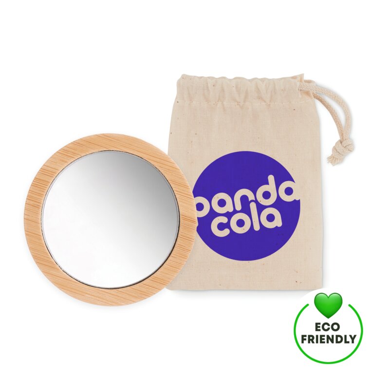 Miroir de poche personnalisé en bambou avec pochette - Reflai | pandacola