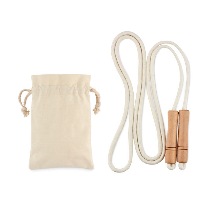 Corde à sauter en coton avec poignées personnalisables en bois avec un sac en coton personnalisable - Jump | pandacola