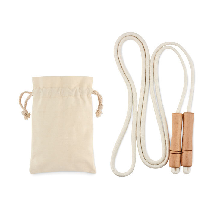 Corde à sauter en coton avec poignées personnalisables en bois avec un sac en coton personnalisable - Jump | pandacolach