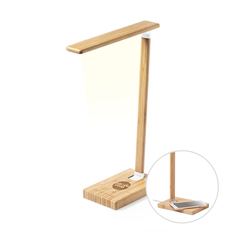Lampe de bureau en bambou personnalisable avec chargeur à induction 10W - Slya | pandacola