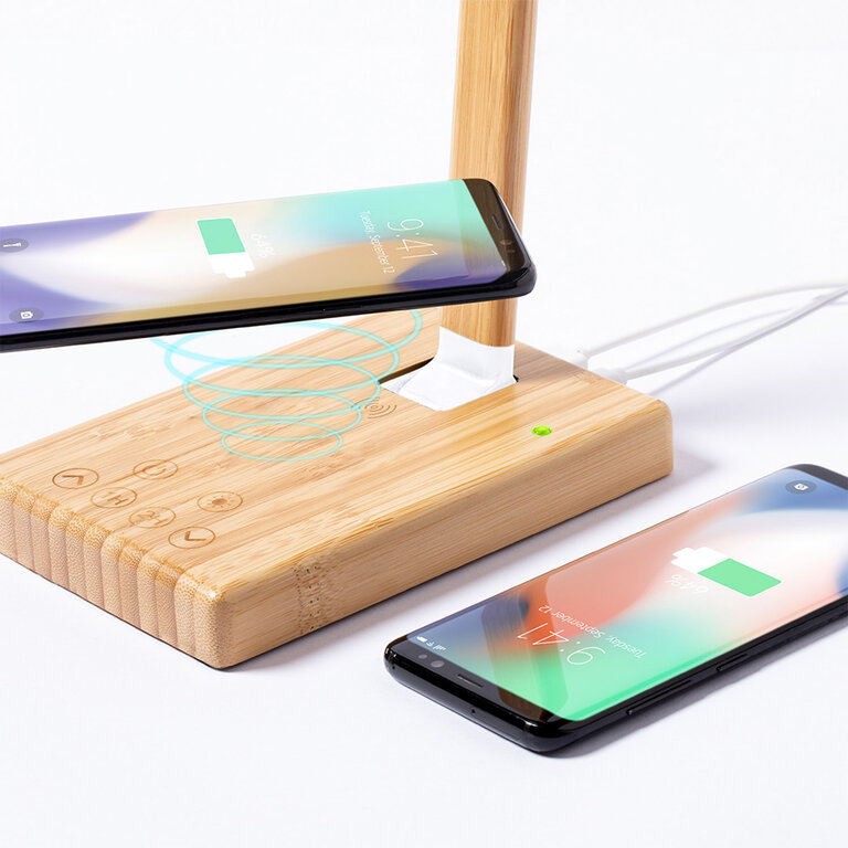 Lampe de bureau en bambou personnalisable avec chargeur à induction 10W - Slya | pandacola - 2