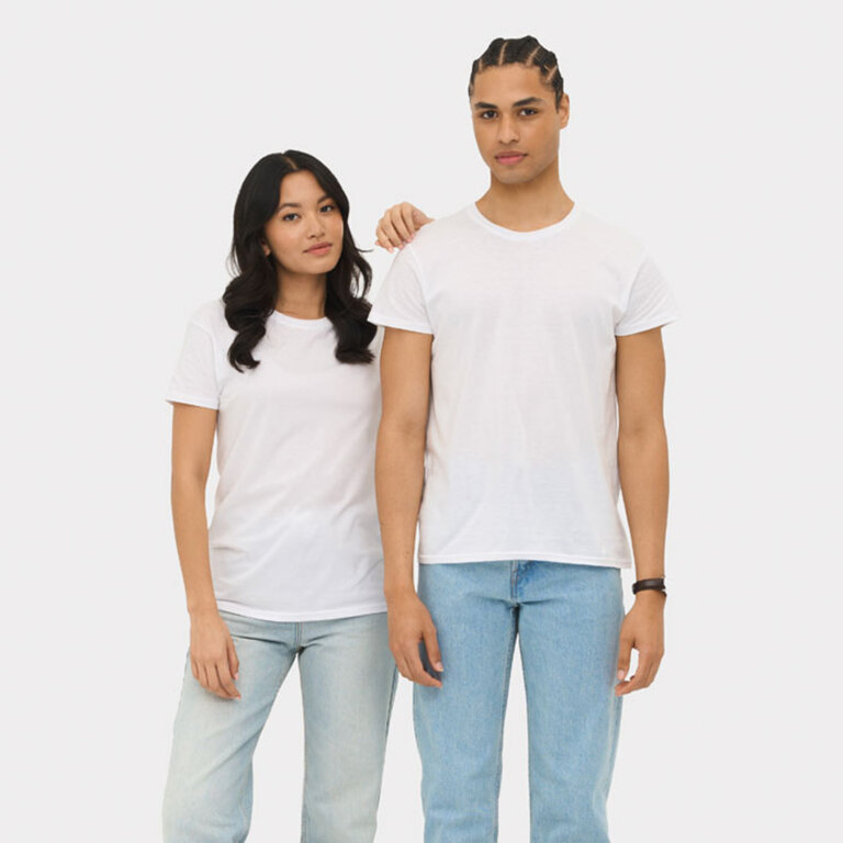 Tee-shirt personnalisable blanc unisexe à col rond 100% en coton bio 140 gr/m² - Epic | pandacola