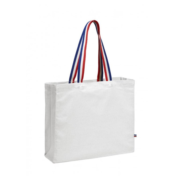 Tote bag coton  personnalisable avec soufflet et anses tricolores 180gr/m² - White One | pandacolach
