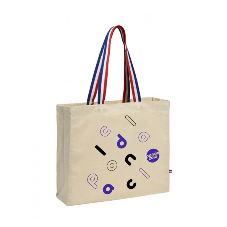 Tote bag coton  personnalisable avec soufflet et anses tricolores 180gr/m² - White One | pandacolach