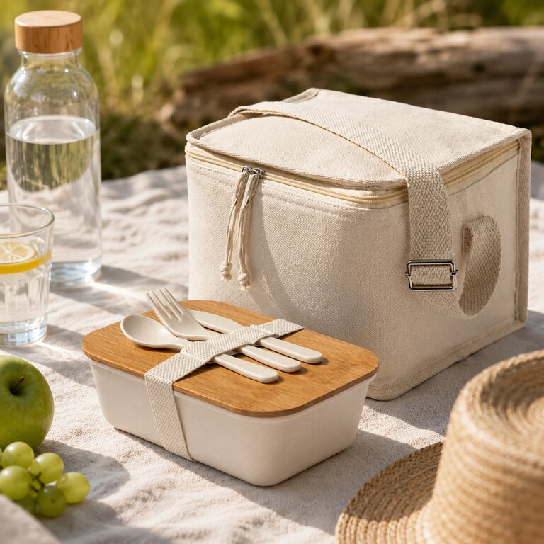 Sac isotherme personnalisé en coton avec lunch box 1L - Combeau | pandacola - 2