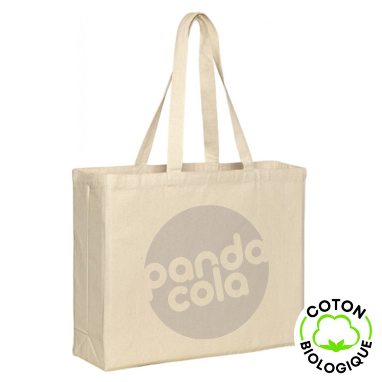 Sac shopping en coton écru avec soufflet XXL - Santa Monica bio | pandacolach