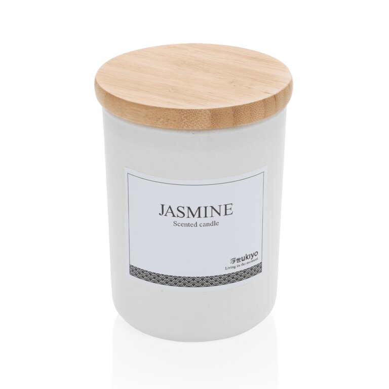 Bougie parfumée au Jasmin personnalisable avec couvercle en bambou - Flam | pandacola - 1