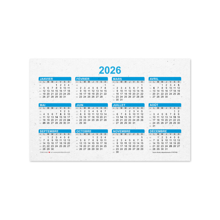 Calendrier personnalisé format carte de visite papier ensemencé - Cartan Green | pandacolach