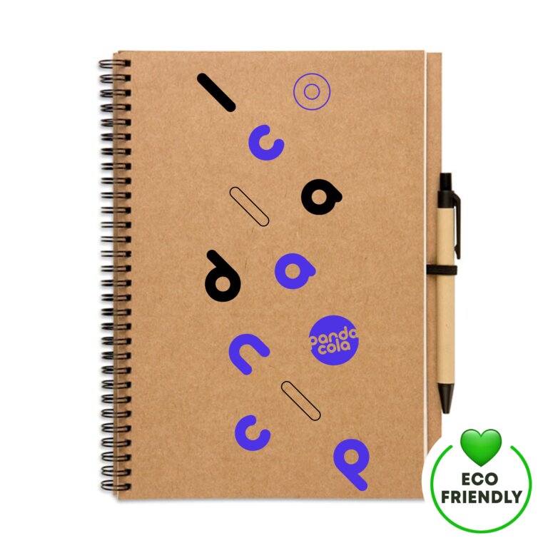 Carnet à spirale personnalisé 140 pages papier blanc recyclé avec stylo - Parlou | pandacolach