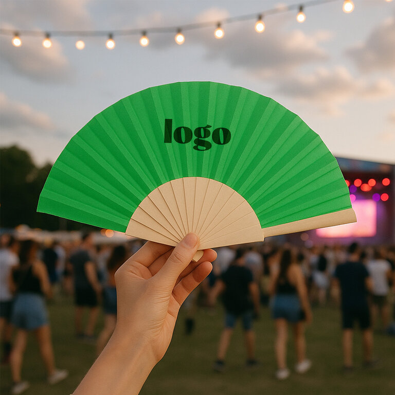 Eventail personnalisé pliable en bois et polyester - Freshai | pandacolach
