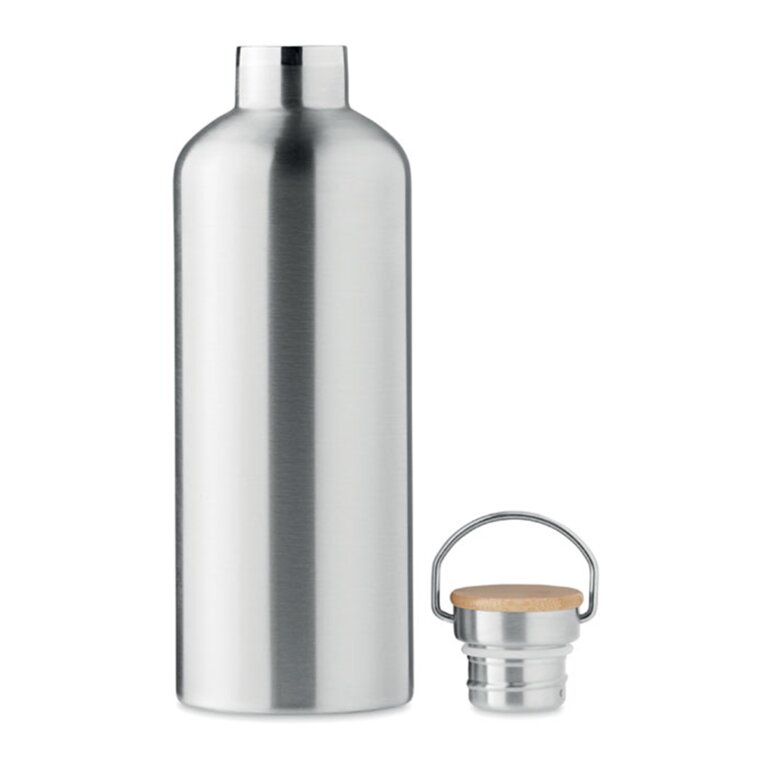 Bouteille isotherme personnalisée à double paroi et bambou 1.5L - Helsinki Silver | pandacola - 1