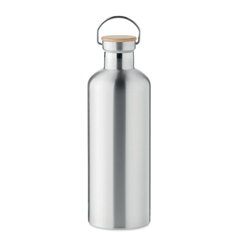 Bouteille isotherme personnalisée à double paroi et bambou 1.5L - Helsinki Silver | pandacolach