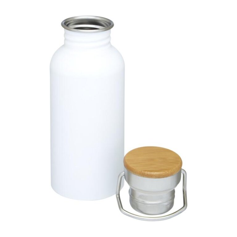Exp. Rapide 5 j - Bouteille publicitaire en acier inoxydable avec poignée et couvercle bambou 550 ml - Bilou | pandacola - 1
