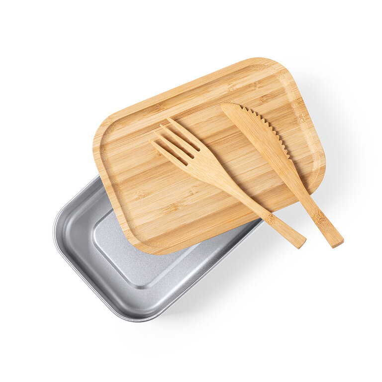 Lunch box publicitaire acier inoxydable avec couvercle en bambou 600 ml - Sariul | pandacola - 1