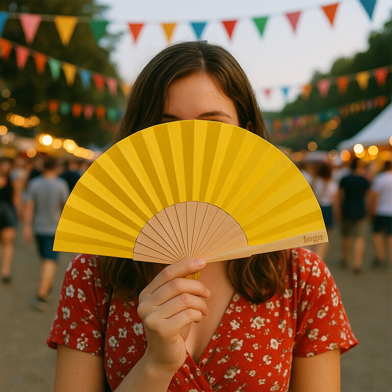 Eventail publicitaire pliable en bois et polyester - Fanny Wood | pandacolach