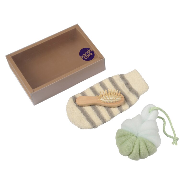 Set de bain personnalisé avec brosse, gant et éponge - Pretai | pandacolach
