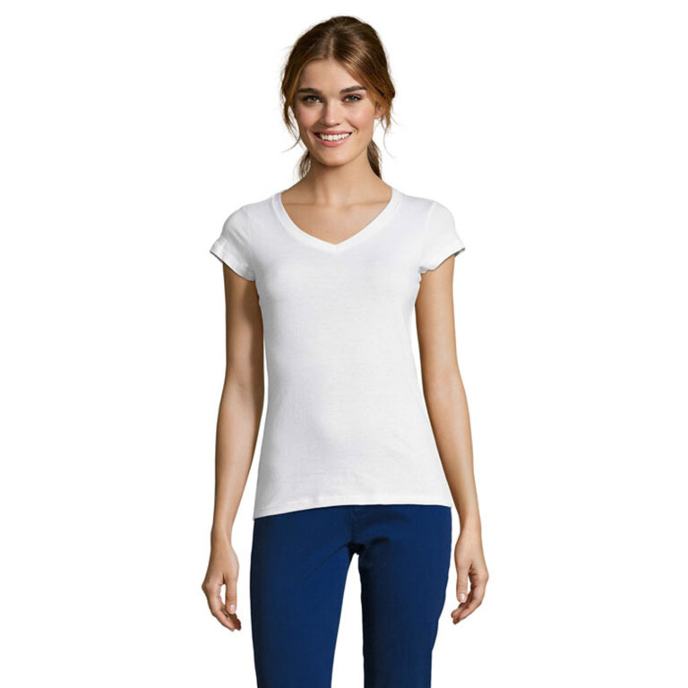 T-shirt personnalisé à col V en coton 150 gr/m² - Victory White | pandacola