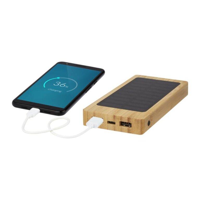 Batterie de secours personnalisée solaire en bambou 8000 mAh - Houf | pandacolach