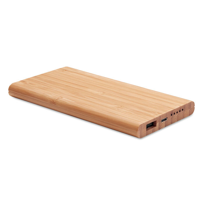 Batterie de secours publicitaire et chargeur induction 6000 mAh en bambou - Arena | pandacolach