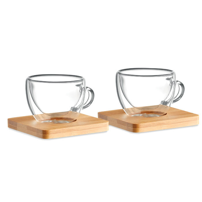 Ensemble de 2 verres à expresso personnalisé avec soucoupe en bambou - Belize | pandacolach