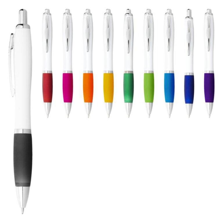 Exp. Rapide 5j - Stylo bille publicitaire corps blanc et grip couleur - Nash White | pandacolach - 2
