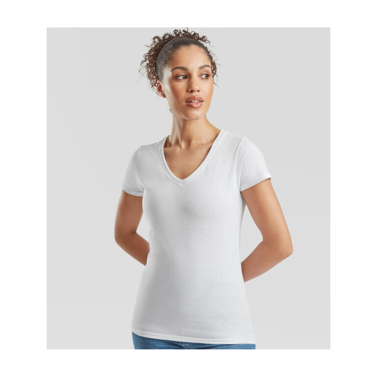 T-shirt personnalisé col v femme blanc en coton 165 gr/m² | FRUIT OF THE LOOM® - Tango White | pandacola