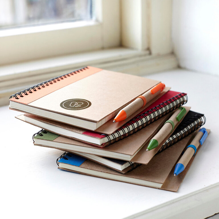 Carnet publicitaire 120 pages lignées avec stylo bille recyclé - Ramsès | pandacolach