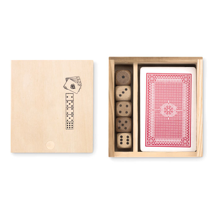 Boîte en bois personnalisée avec jeu de cartes et 5 dés - Las Vegas | pandacola - 1