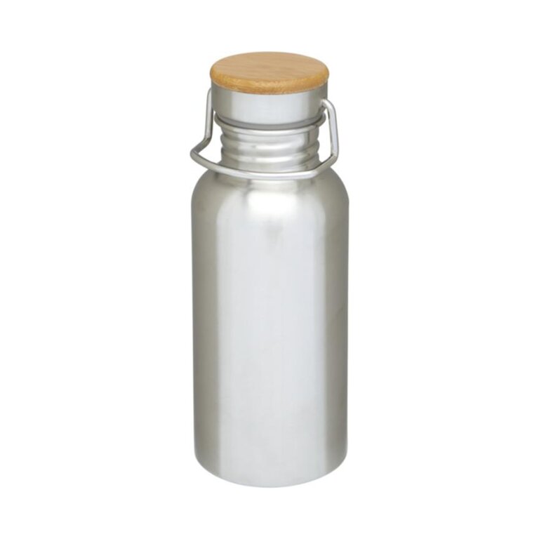 Bouteille publicitaire en acier inoxydable avec poignée et couvercle bambou 550 ml - Bilou | pandacolach