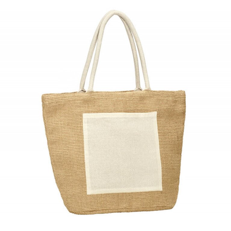 Tote bag personnalisé en jute tissée avec poche coton 110 gr/m² - Hapeule | pandacola