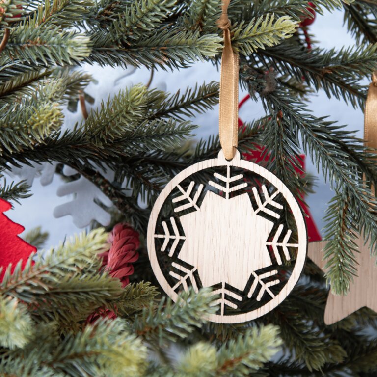 Flocon personnalisable de Noël à accrocher avec ruban couleur or - Floconasse | pandacolach - 1
