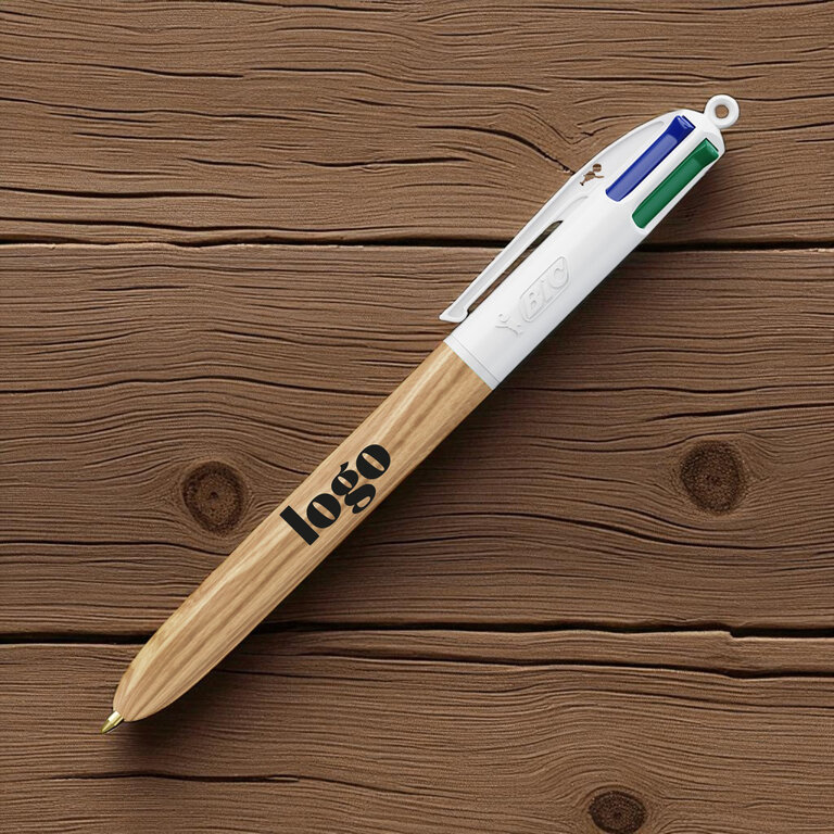 Stylo bille 4 couleurs publicitaire BIC® - 4 Couleurs Wood | pandacolach