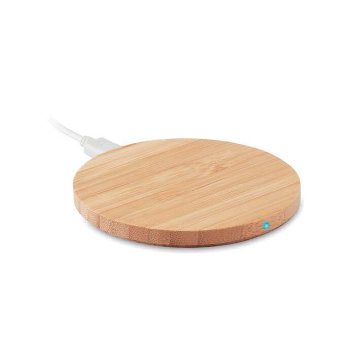 Chargeur à induction publicitaire en bambou avec diode lumineuse - Rundo | pandacolach