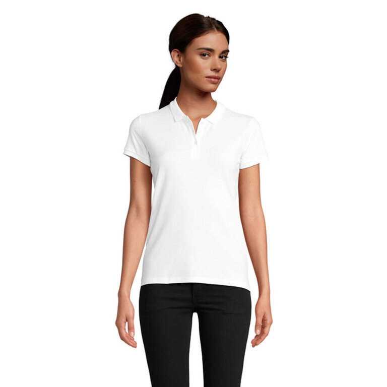 Polo promotionnel blanc femme en coton biologique à manches courtes 170 gr/m² - Planet | pandacola