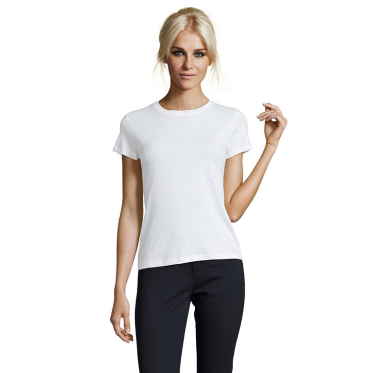 Tee-shirt personnalisable blanc femme coupe cintrée en coton semi-peigné 150 gr/m² - Regent | pandacola