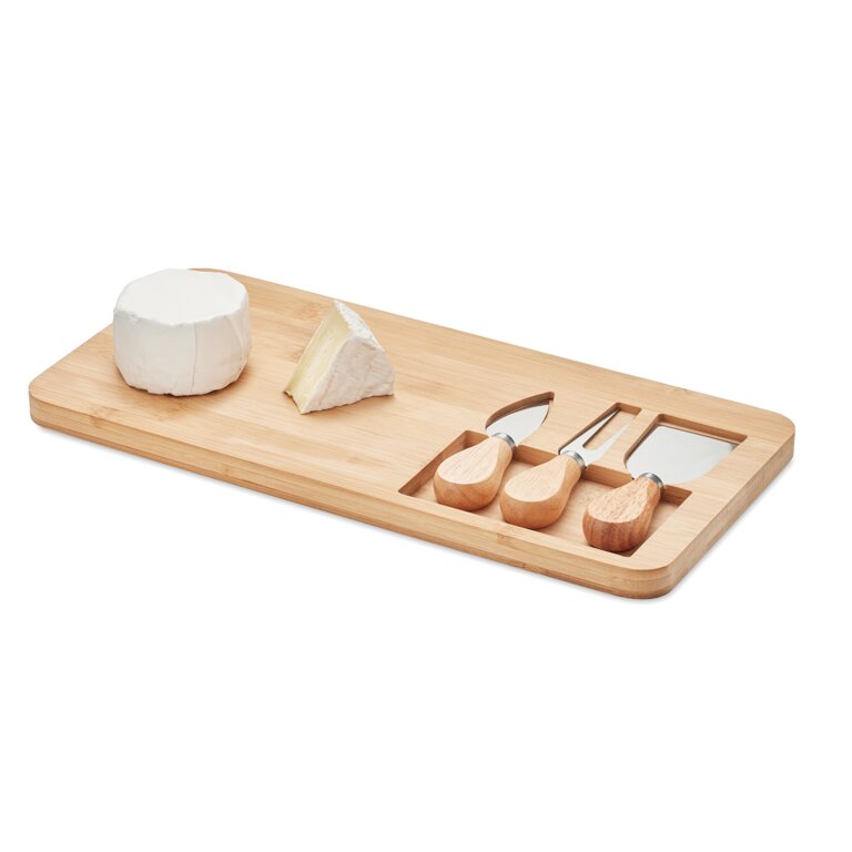 Plateau à fromage personnalisé en bambou avec ustensiles - Quiso | pandacola - 1