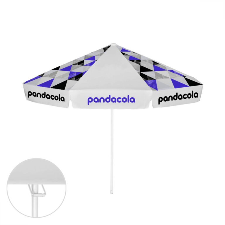 Parasol publicitaire rond ouverture avec poignée et lambrequin - Tahiti round | pandacola