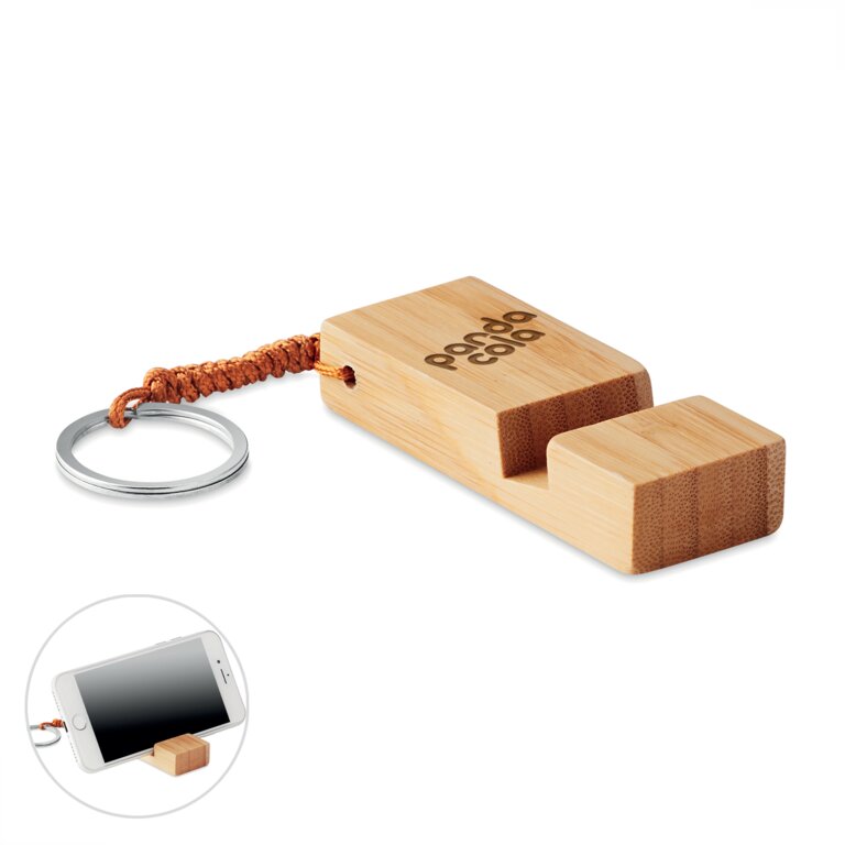 Porte-clés personnalisable en bambou avec support smartphone - Malpa | pandacolach