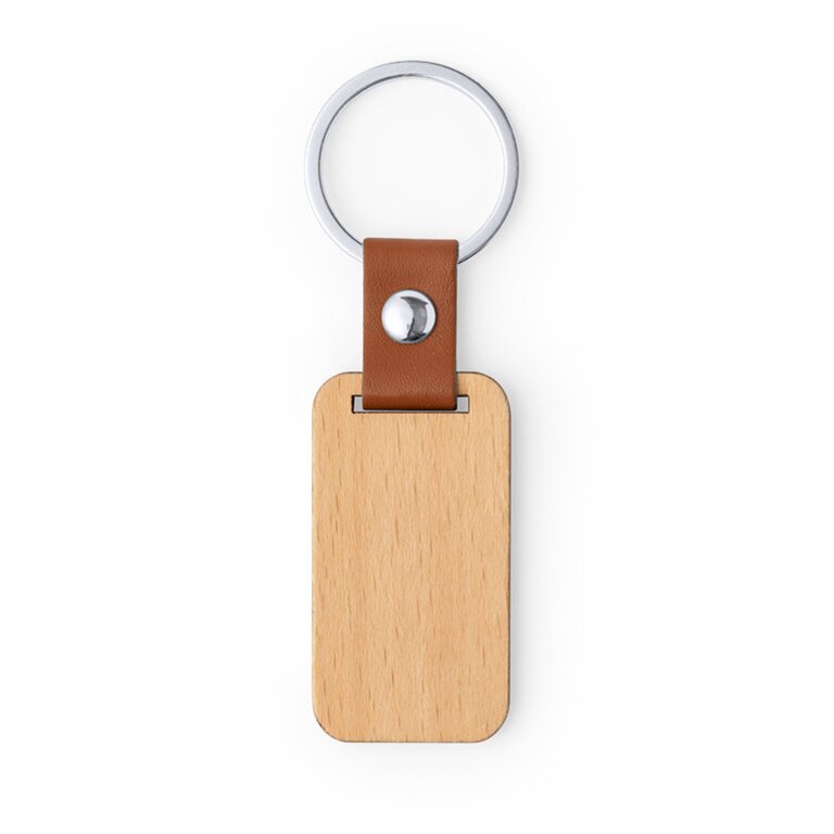 Porté-clés publicitaire en bois avec lanière en PU - Mapepo | pandacola