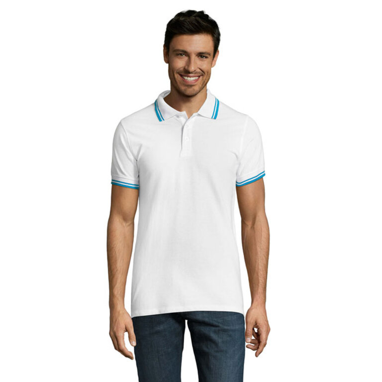 Polo Homme personnalisé blanc à détail bicolore en coton 200 gr/m² - Pasadena White | pandacola