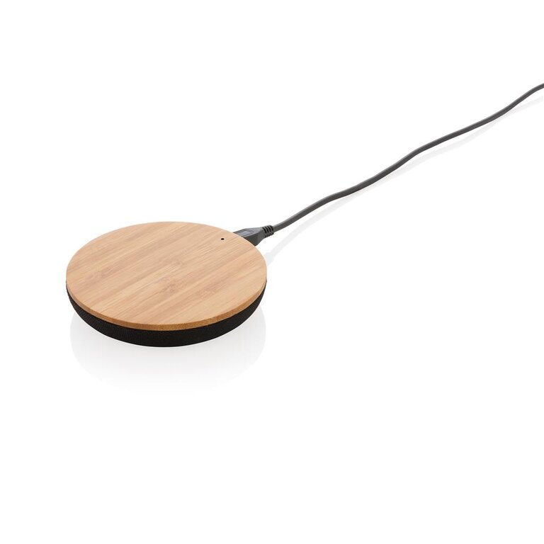 Chargeur à induction publicitaire 5W en bambou et tissu - Bamboo X | pandacolach