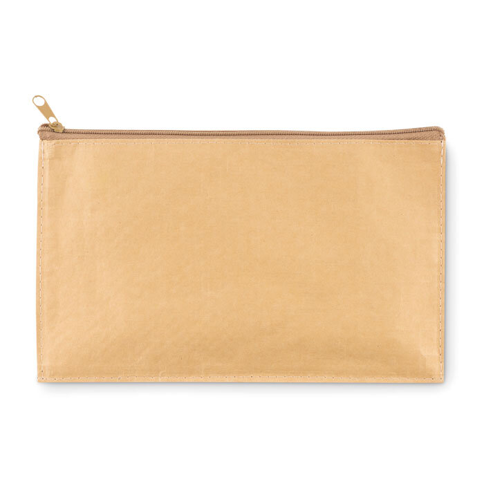 Grande trousse personnalisée en papier tissé beige 21 x 12,7 cm - Flat Case | pandacola